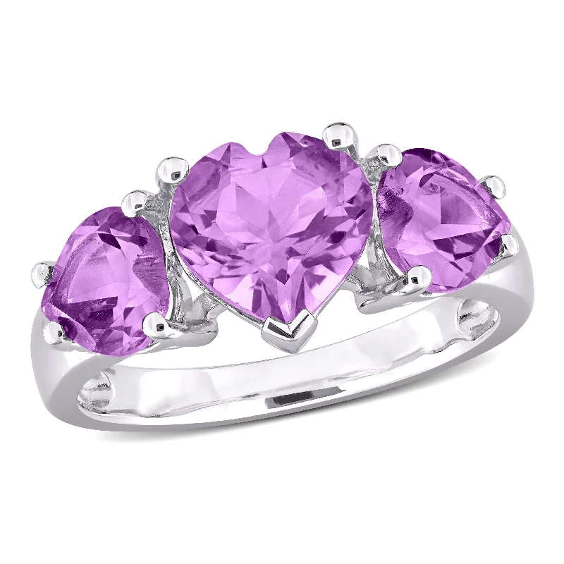 gold plated rings for women -Miadora 2 7/8ct TGW Amethyst 3-Stone Heart Ring in Sterling Silver