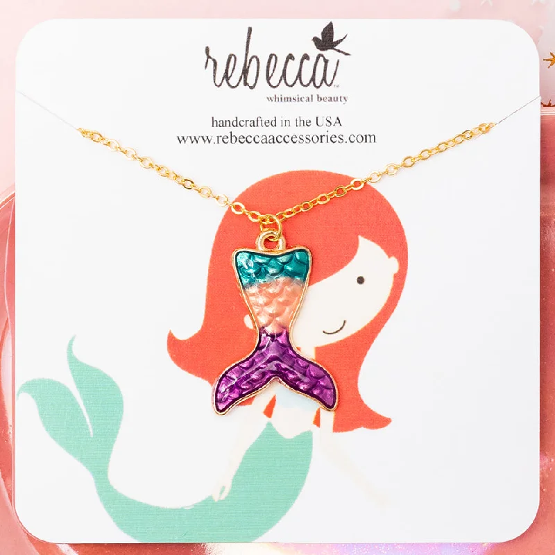 wedding necklaces for women -Mermaid Tail Enamel Charm Necklace