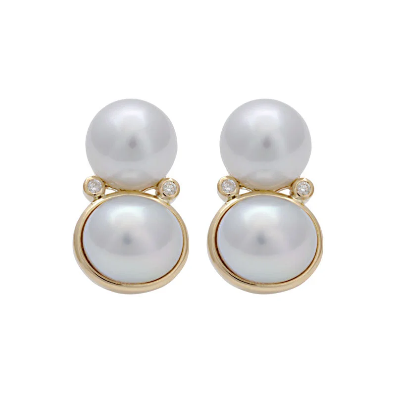 antique earrings for women -Earrings-South Sea Pearl and Diamond