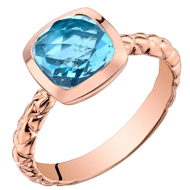 vintage solitaire diamond rings -14k Rose Gold 2.5ct Swiss Blue Topaz Ring