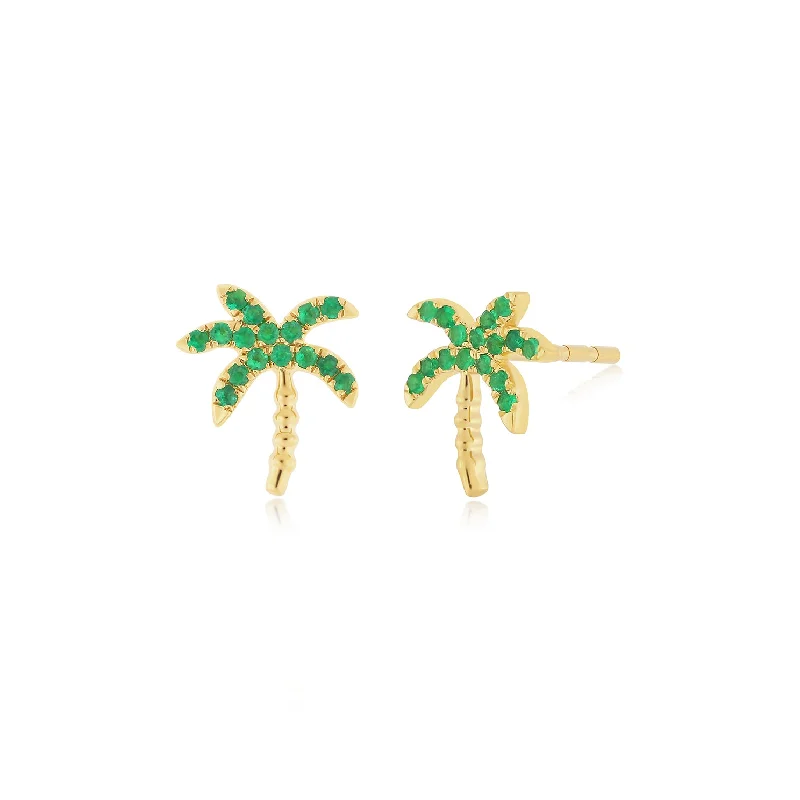 moonstone earrings for women -Emerald Wild Palm Stud Earring