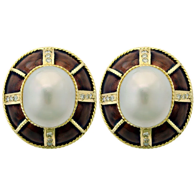 unique stud earrings for women -Earrings-Pearl and Diamond (Enamel)