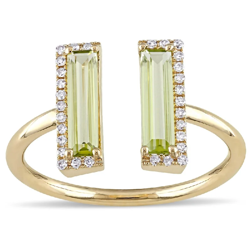 anniversary gemstone rings -Miadora Signature Collection 1/10ct TDW Diamond and Peridot Open Geometric Ring in 14k Yellow Gold ( - Green