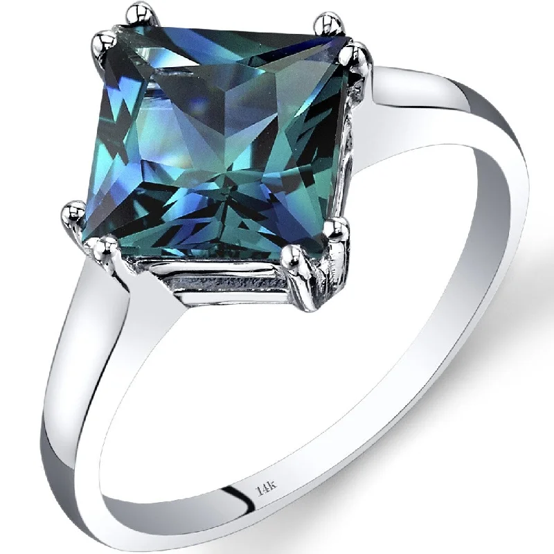 colorful gemstone rings -14k White Gold 2.75ct Created Alexandrite Ring