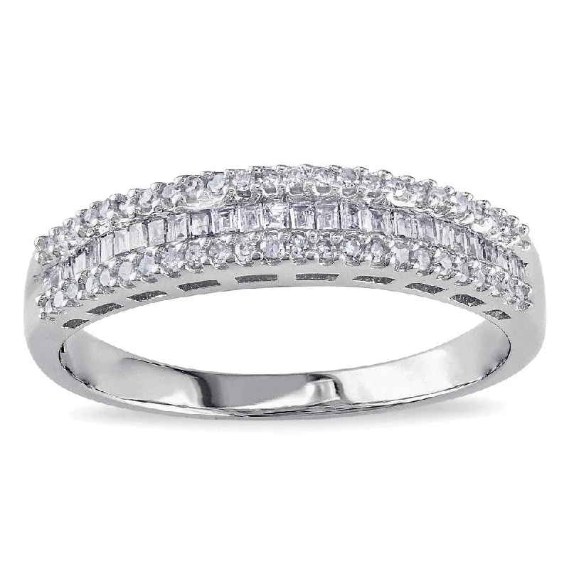 engagement rings with diamonds -Miadora 10k White Gold 1/3ct TDW Baguette-cut Diamond Anniversary Ring