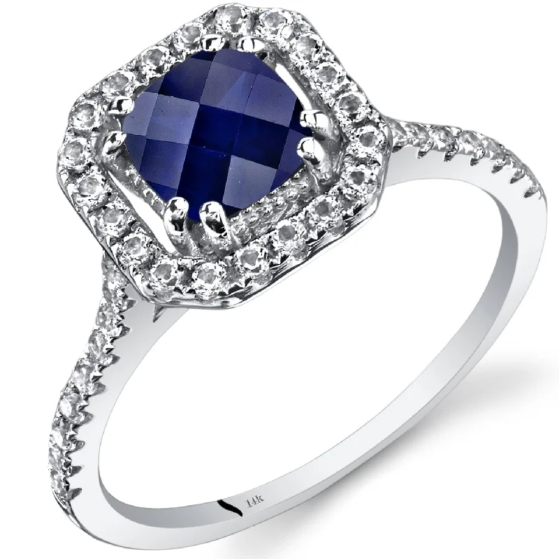 fashion wedding rings -14k White Gold 1.38ct Created Blue Sapphire and White Topaz Ring