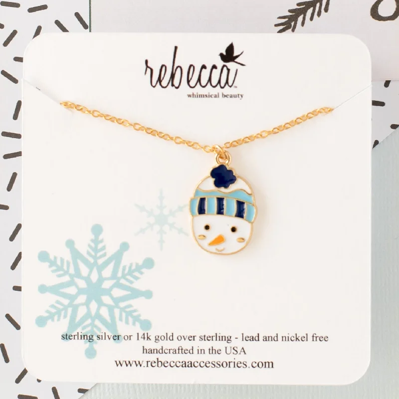 bridal choker necklaces -Snowman Blue Hat Necklace - Children's