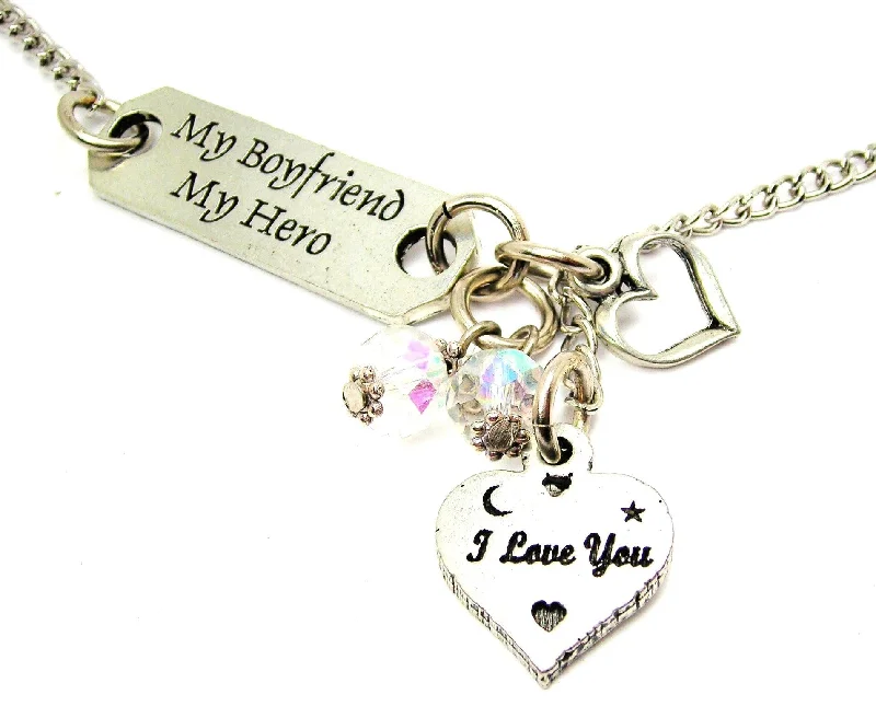 elegant chain necklaces for women -My Boyfriend My Hero And I Love You Heart Lariat Necklace