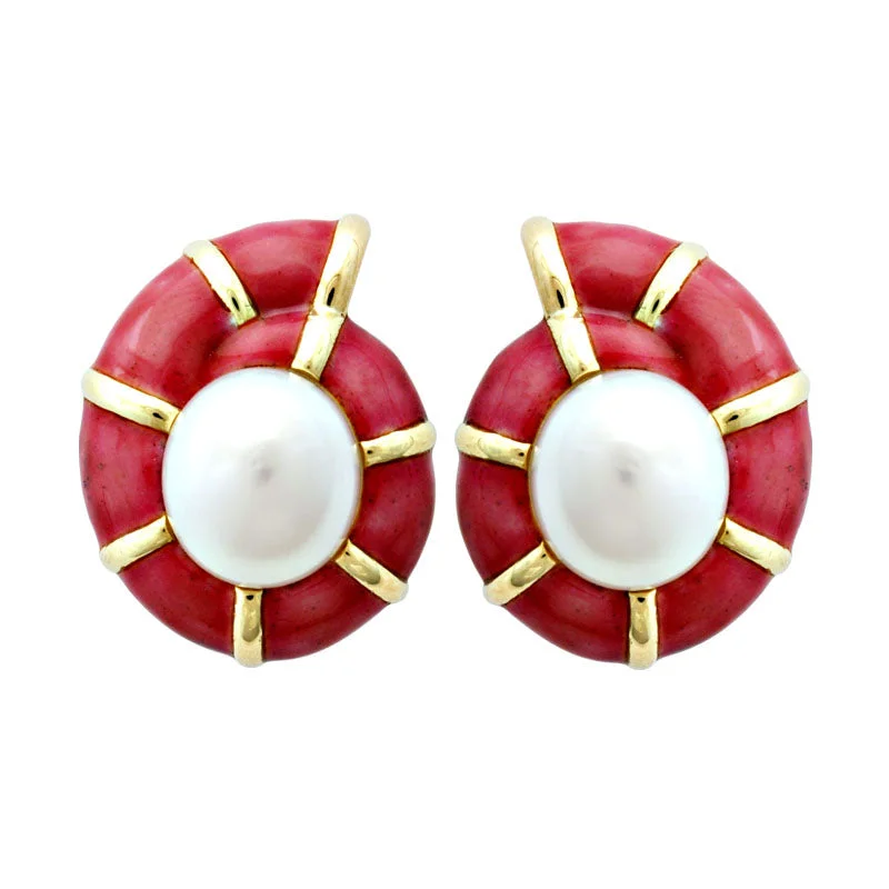 chic gold earrings for women -Earrings-Pearl (Enamel)