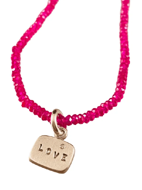 stylish necklaces for women -Faceted Rubellite Sterling Love & Diamond Tag Necklace