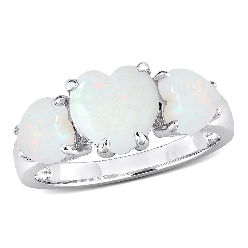 trendy rings for women -Miadora 2 1/5ct TGW Opal 3-Stone Heart Ring in Sterling Silver