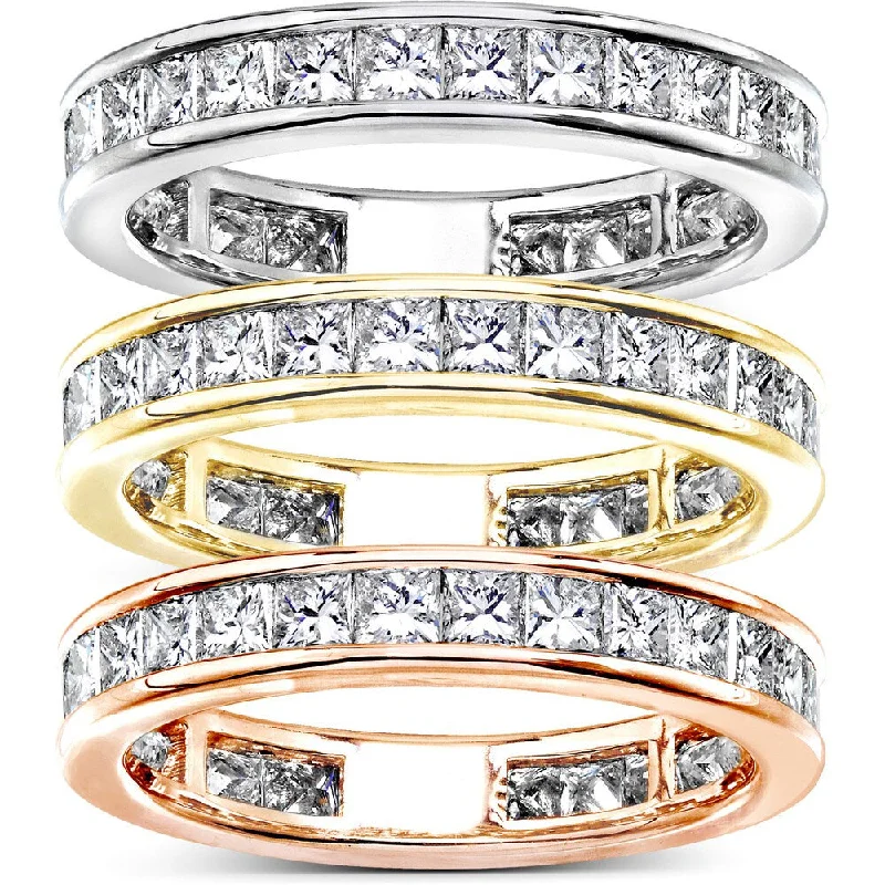 rose gold rings for women -Annello by Kobelli 14k Gold 2ct TDW Princess Diamond Eternity Ring