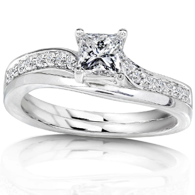 anniversary gemstone rings -Annello by Kobelli 14k White Gold 1/2ct TDW Diamond Bridal Ring Set