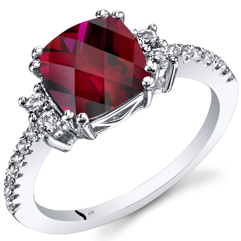 eternity rings for women -14k White Gold 3.28ct Created Ruby and White Topaz Ring