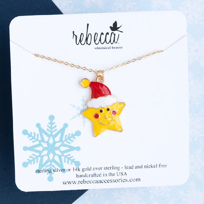 minimalist necklaces for women -Santa Hat Star Enamel Charm Necklace Children's