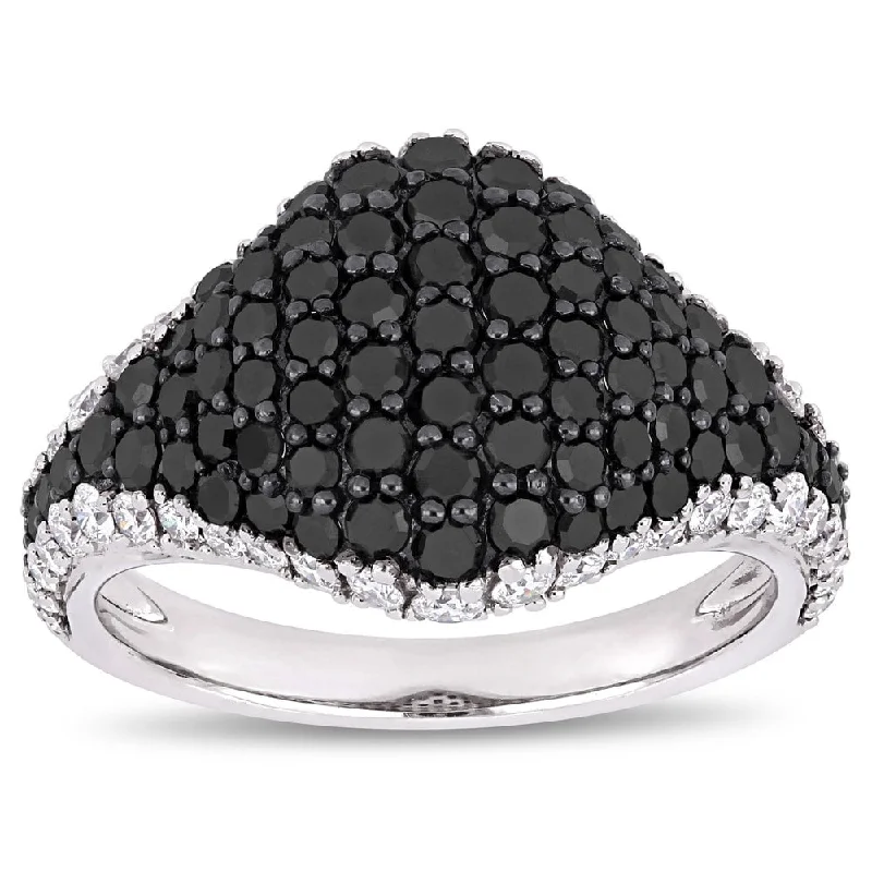 promise rings for women -Miadora 14k White Gold with Black Rhodium 2 1/10ct TDW Black and White Diamond Cluster Ring