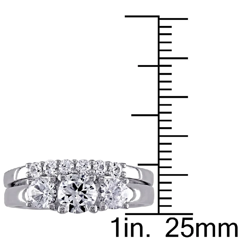 engagement rings for women -Miadora 10k White Gold Created White Sapphire Bridal Ring set