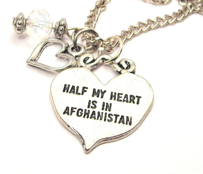 chunky necklaces for women -Half My Heart Is In Afghanistan Necklace with Small Heart