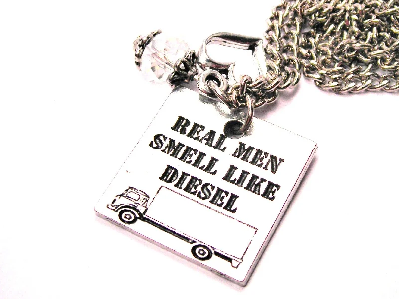 vintage pendant necklaces -Real Men Smell Like Diesel Necklace with Small Heart