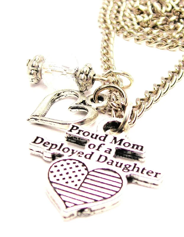 bohemian necklaces for women -Proud Mom Of A Deployed Daughter With American Flag Heart And Crystal Necklace