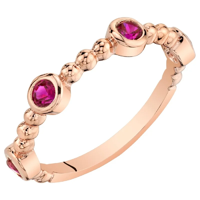 promise rings with birthstones -Rose Tone Created Ruby Stackable Ring in Sterling Silver