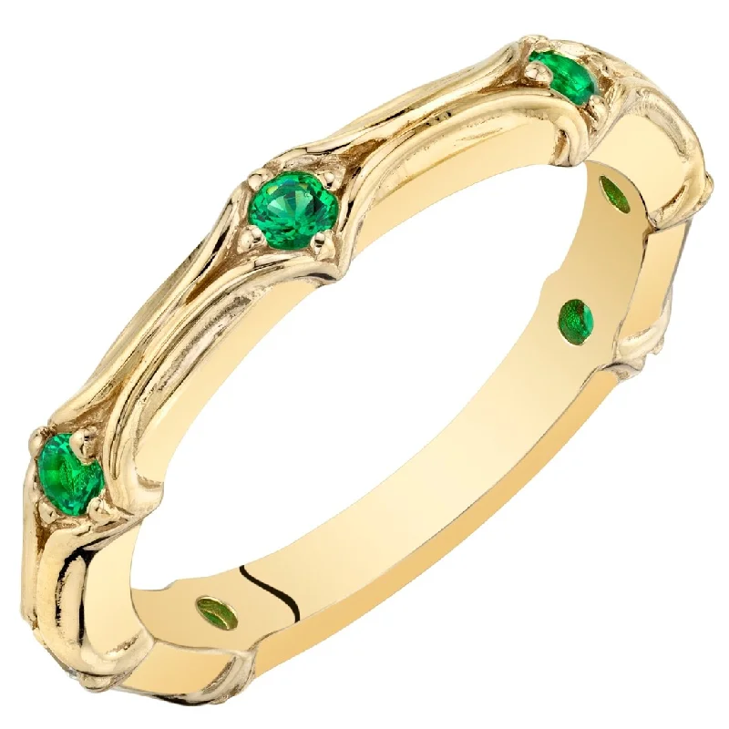 vintage wedding rings for women -Yellow Tone Simulated Emerald Contoured Stackable Ring