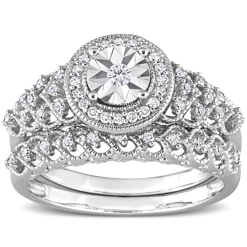 eternity diamond rings for women -Miadora 1/3ct TDW Diamond Halo Bridal Ring Set in Sterling Silver