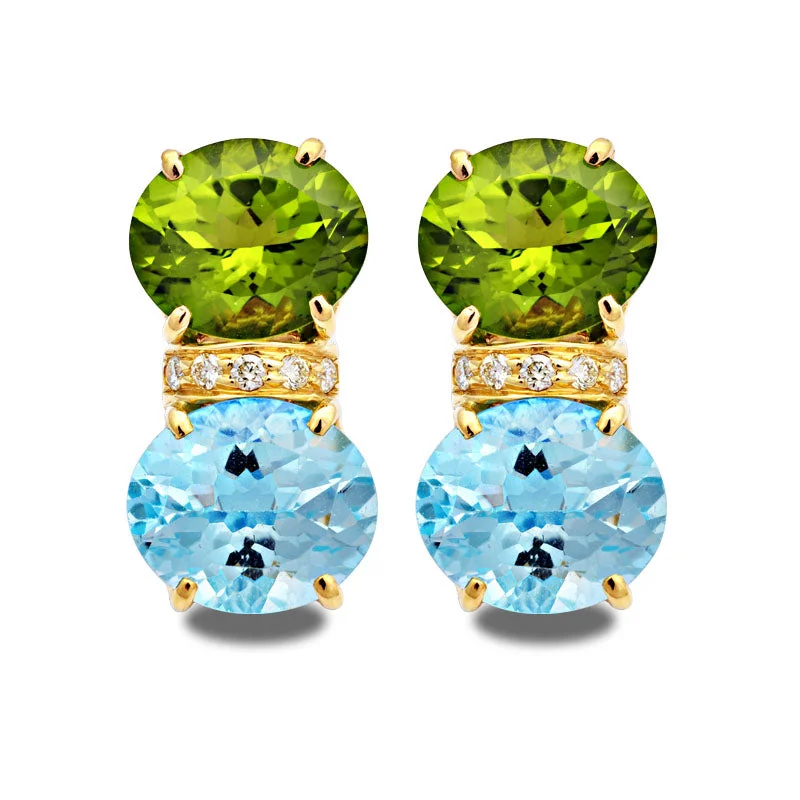 long earrings for women -Earrings-Blue Topaz, Peridot and Diamond