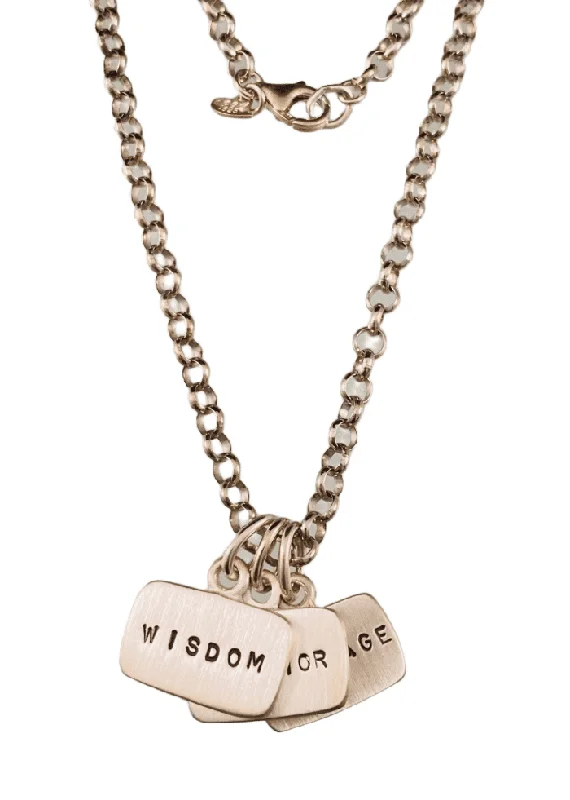 boho chic necklaces for women -18” Sterling Silver Wisdom Warrior Courage Tag Charm Necklace