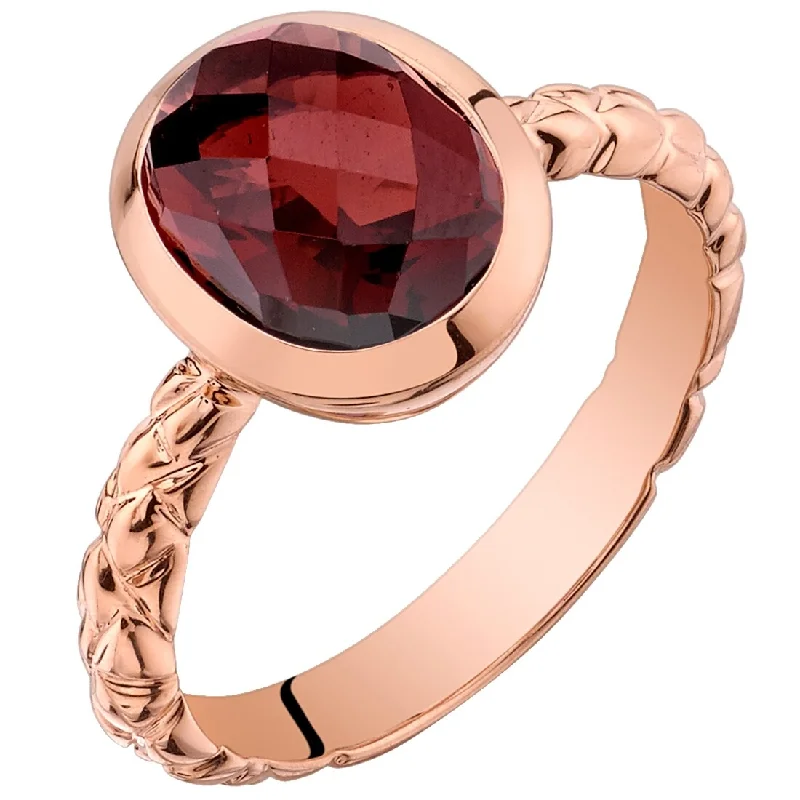 custom rings for women -14k Rose Gold 3ct Garnet Birthstone Solitaire Ring