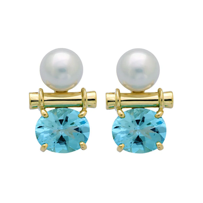 minimalistic earrings for women -Earrings-Blue Topaz and South Sea Pearl