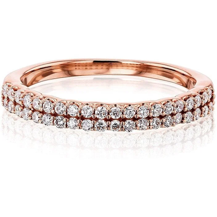 luxury fashion rings for women -Annello by Kobelli 14k Rose Gold Double Row Lab Grown Diamond Stackable Ring (GH/SI)