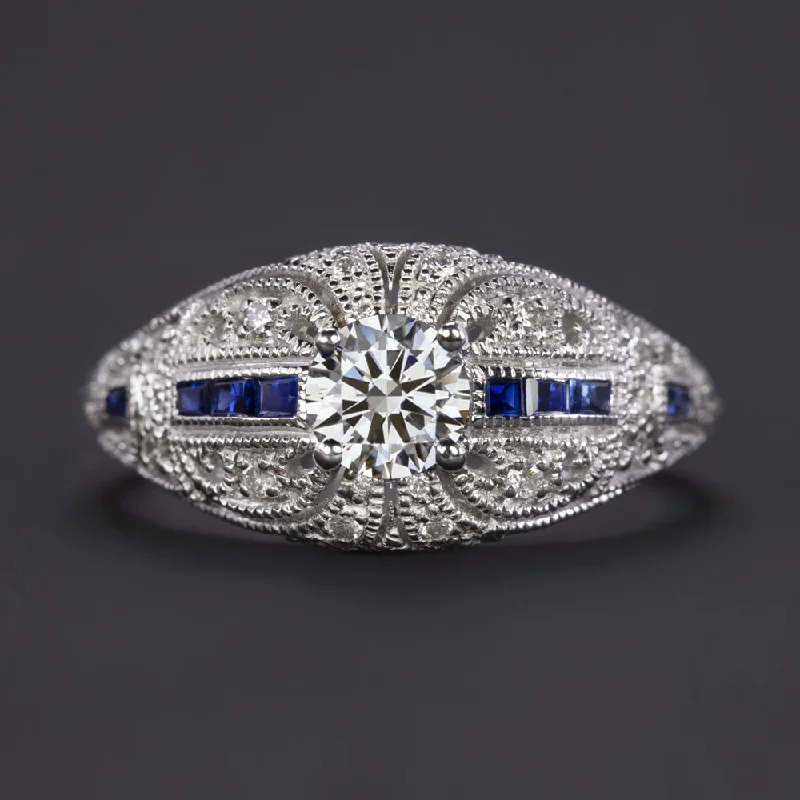 personalized wedding rings -VINTAGE STYLE LAB CREATED DIAMOND SAPPHIRE RING ART DECO COCKTAIL ENGAGEMENT