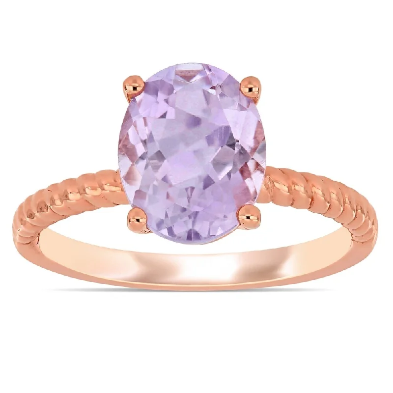 wedding rings with gemstones -Miadora 14k Rose Gold Oval-Cut Rose De France Solitaire Twist Ring