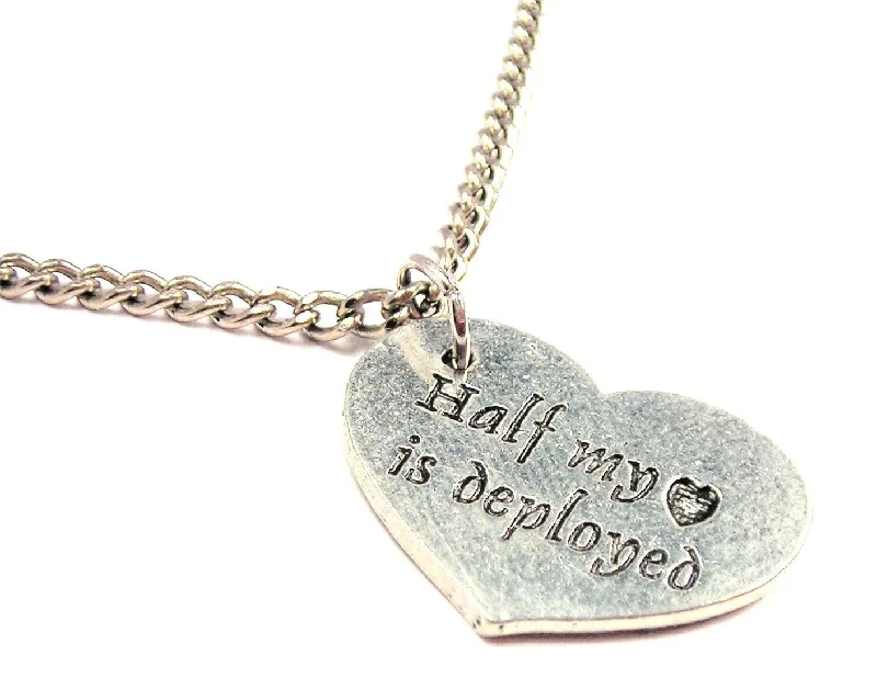 delicate necklaces for women -Half My Heart Is Deployed Single Charm Necklace