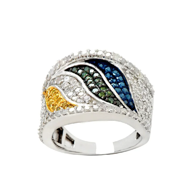 wedding rings with multiple stones -Sterling Silver 1 3/4ct TDW Multi-color Diamond Pave Ring