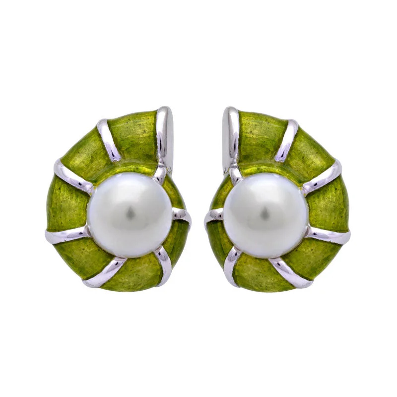 heart-shaped earrings for women -Earrings-South Sea Pearl (Enamel)