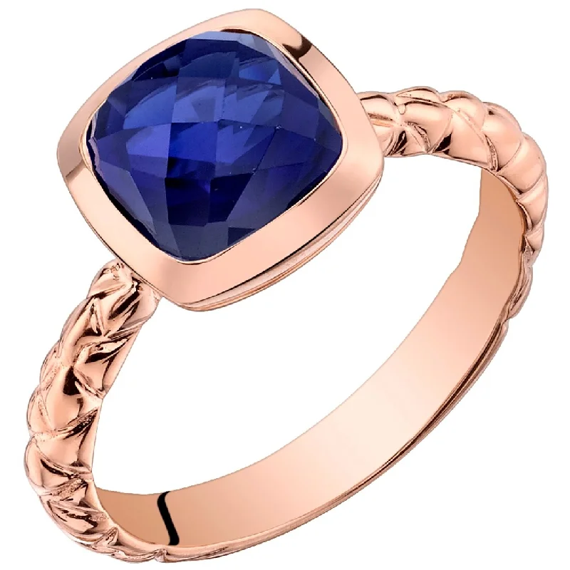 chunky rings for women -14k Rose Gold 2.5ct Created Blue Sapphire Ring