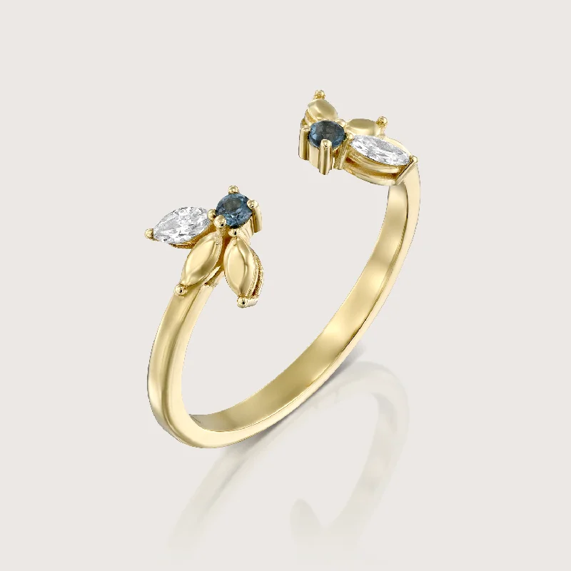 luxury rings for women -Jeanne Bécu Open Gold Ring With Diamonds & Blue Topaz