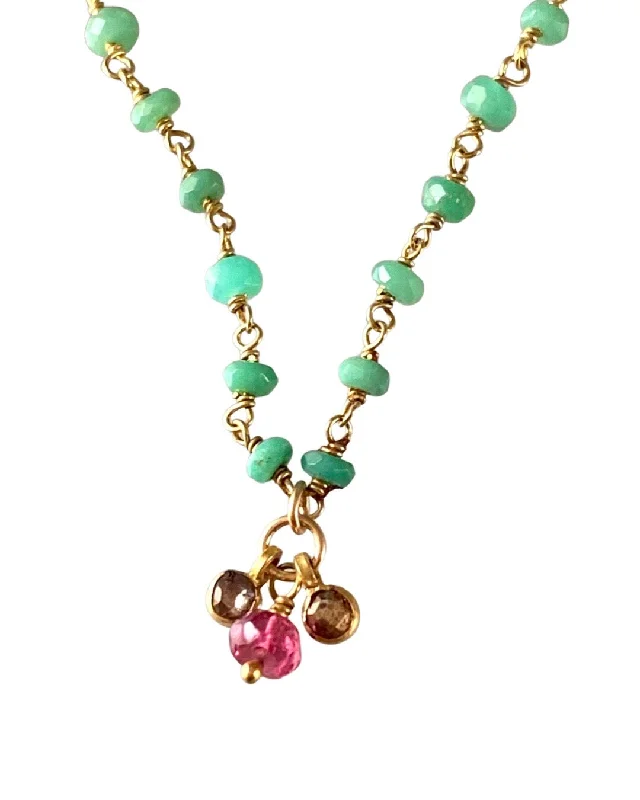 crystal pendant necklaces for women -18” 18k Solid Gold Chrysoprase Wrap Charm Necklace