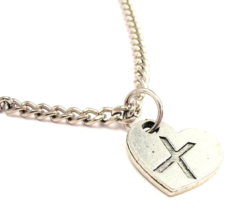 personalized gold necklaces -Heart Shaped Initial X Single Charm Necklace