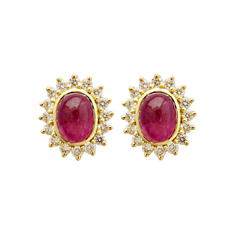 heart-shaped earrings for women -Earrings-Rubellite and Diamond