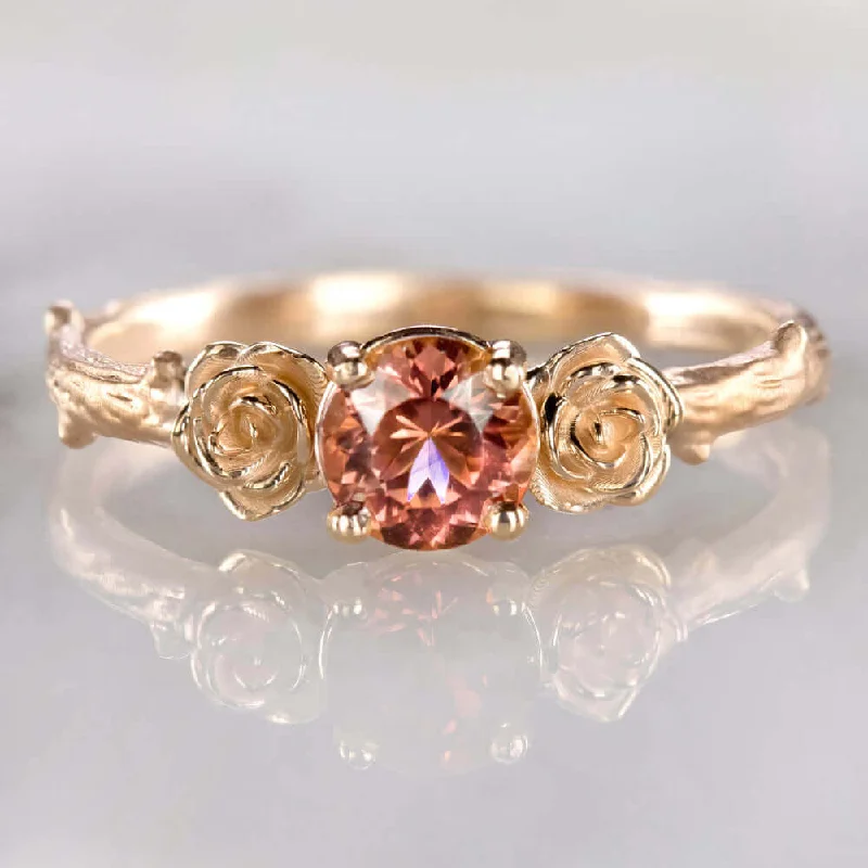 double band rings for women -FLORAL RED TOURMALINE 14K ROSE GOLD RING BRANCH FLOWER RUSTIC ORGANIC RUBELLITE