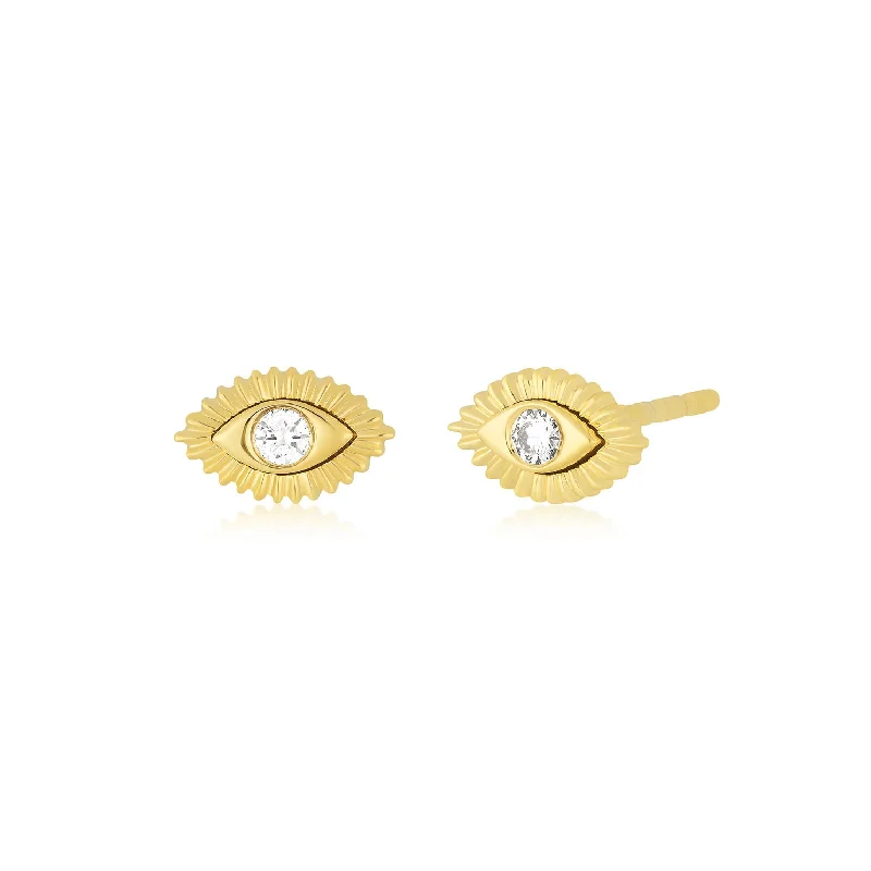 multi-colored earrings for women -Gold & Diamond Evil Eye Protection Stud Earring