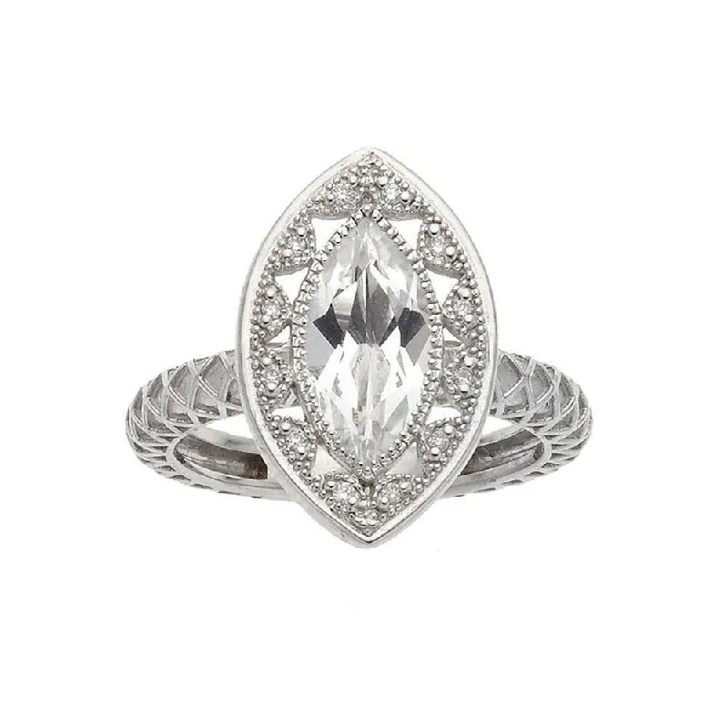 classic necklaces for women -14k Marquis Ring in White Gold with Diamonds