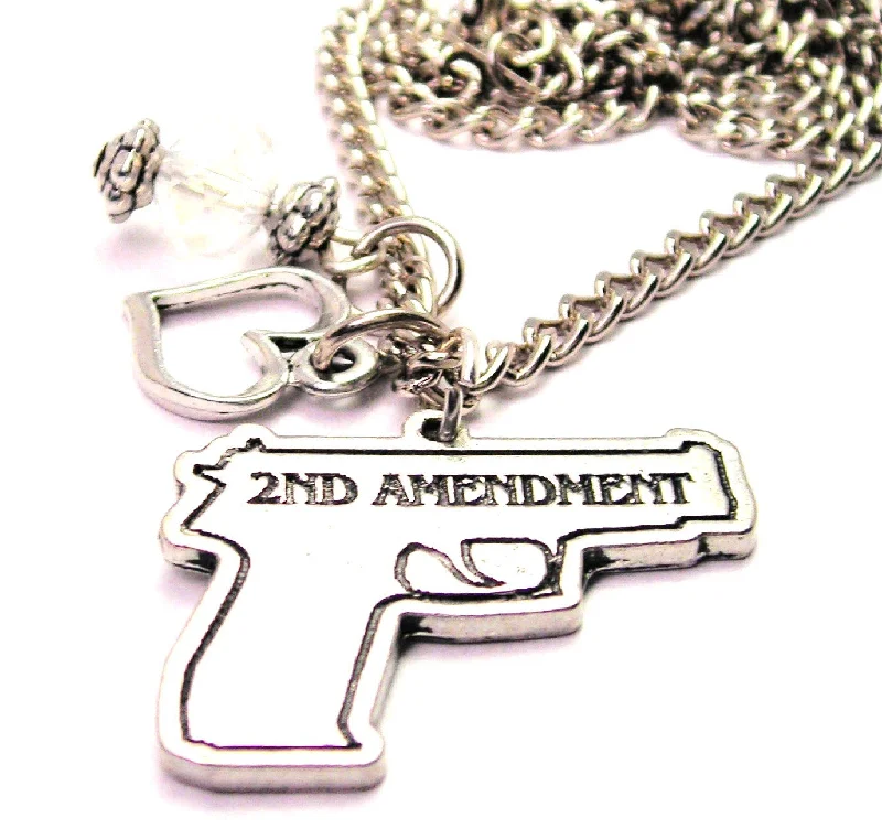 romantic necklaces for women -Second Amendment Gun Heart And Crystal Necklace