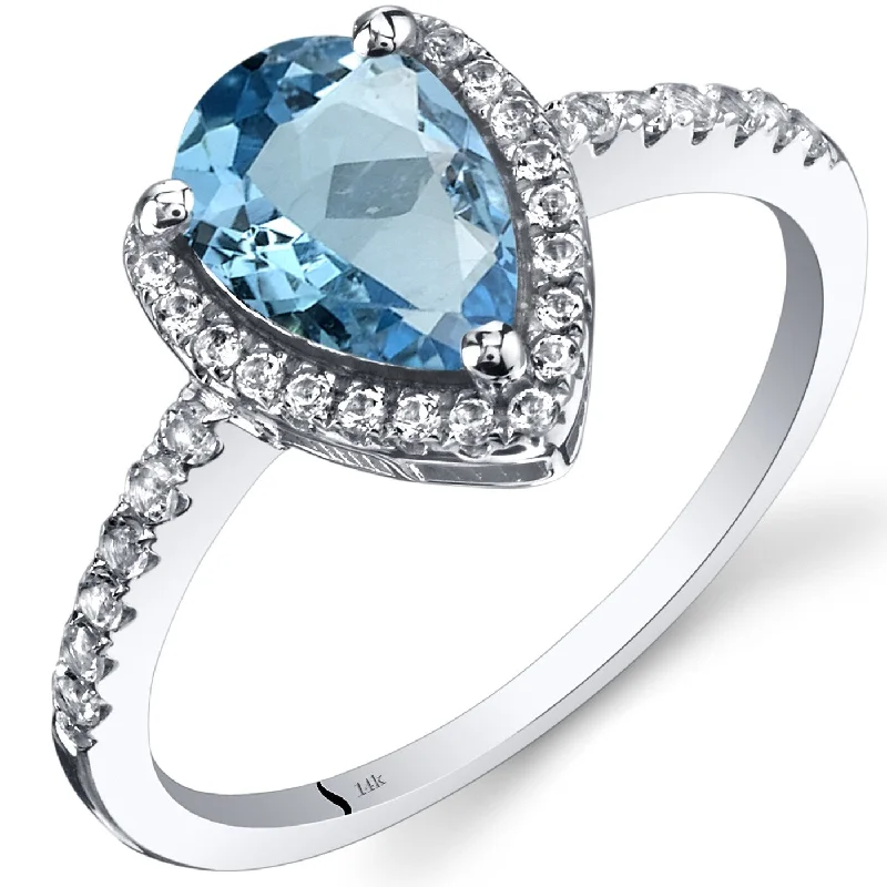 vintage diamond rings -14k White Gold 1.79ct Swiss Blue Topaz and White Topaz Ring