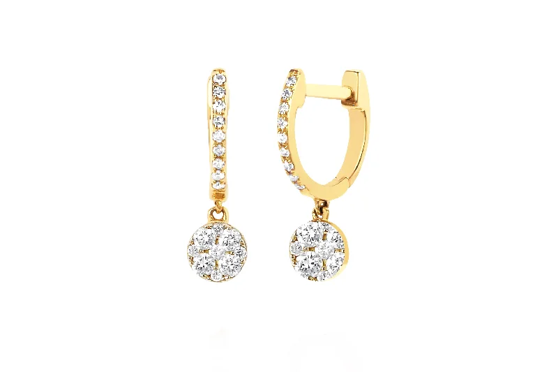 diamond drop earrings for women -Full Cut Diamond Disc Drop Mini Huggie Earrings