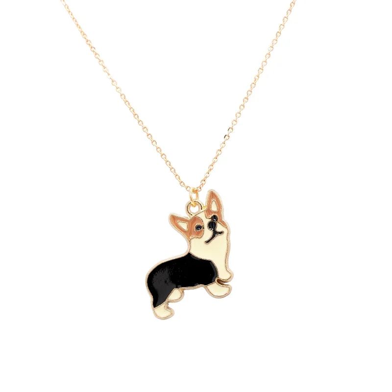 statement necklaces for women -Corgi Dog Enamel Animal Charm Necklace Children's Pet