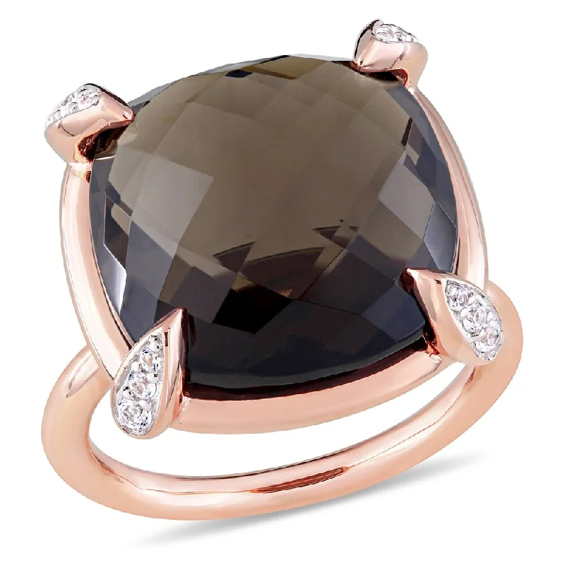 halo engagement rings -Miadora 14k Rose Gold Smokey Quartz and White Sapphire Cocktail Ring